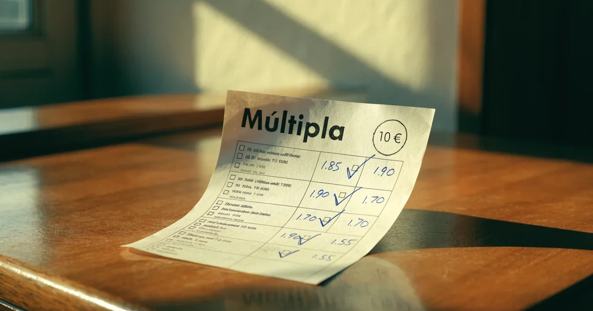 Um talão de apostas com várias seleções marcadas a caneta numa bancada de madeira